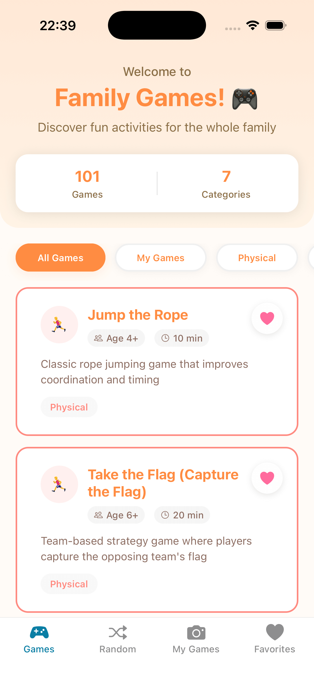 Family Games App - Game Catalog